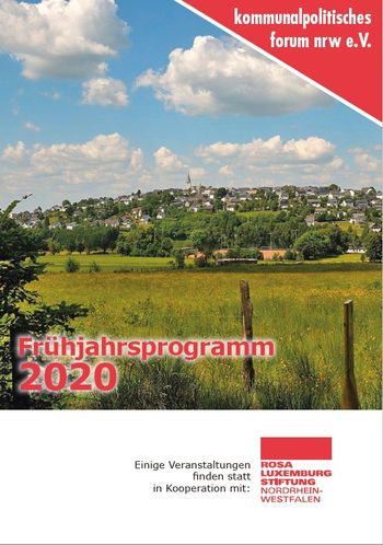 Titelseite einer Broschüre des kommunalpolitischen forums nrw mit dem Titel "Frühjahrsprogramm 2020"